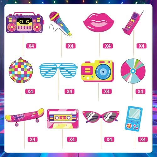 48 Pcs 90s Party Decorations Retro Theme cupcake toppers 90's Theme Cupcake Toppers Rock and Roll Music Dance Party Decorations for Throwback 90s 80s 70s Birthday Baby Shower Party Supplies