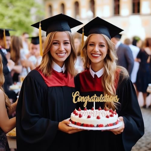 Gold Glitter Congratulations Cake Topper, Congrats 2025/Class of 2025, 2025 Graduation Party Decorations Supplies