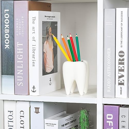 ComSaf Ceramic Pen Holder, Tooth Shaped Pen Holder for Desk, Cute Pencil Pot White Accessories Desk Organizers for Office, School, Home，Pack of 1