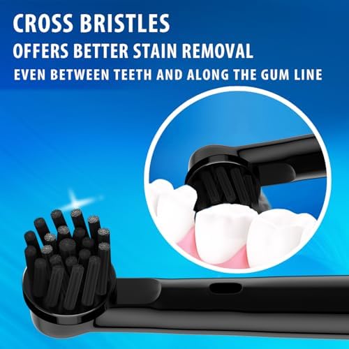 Bamboo Charcoal Replacement Toothbrush Heads Compatible with Oral-B Braun Electric Toothbrushes, 8PCS, Black,Cross Bristles, Round Head Refills for Pro Series,for Vitality,for Triumph Series