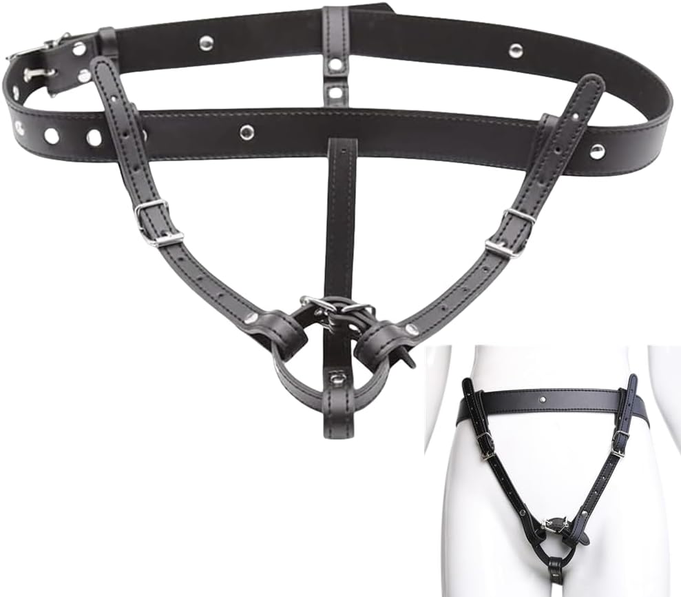 Chastity Belt Harness Strap On Dildo String Chastity Cage Anti-Off Device Adjustable Leather Chastity Belt Masturbation Panties SM Bondage Sex Toy