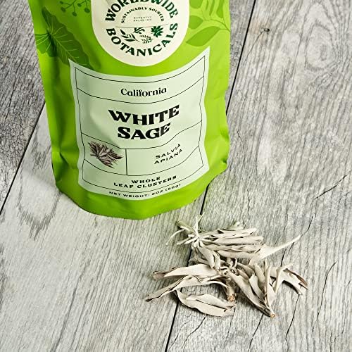 Worldwide Botanicals 100% Pure California White Sage Clusters, 2 oz - Sustainably Cultivated, Loose Leaf, 2 Ounces