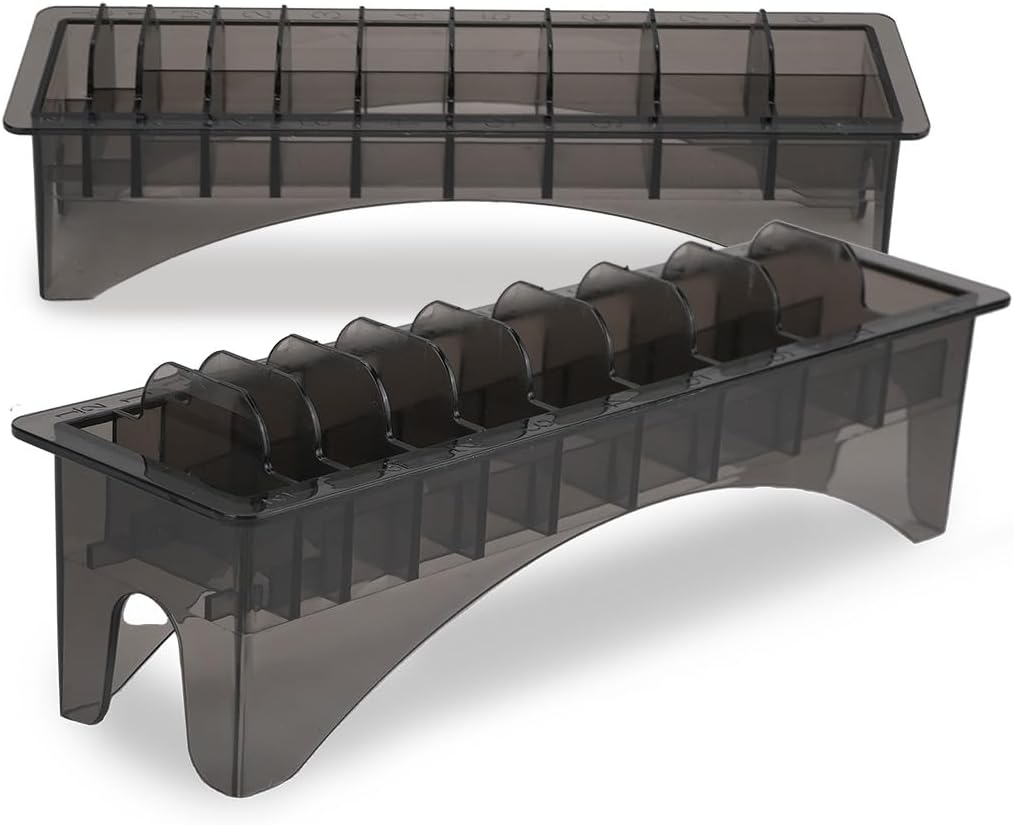 2pcs Barber Clipper Guard Holder Case, Rectangular Plastic Guide Comb Storage Box with 10 Slots, Professional Barber Supplies for Universal Hair Clippers
