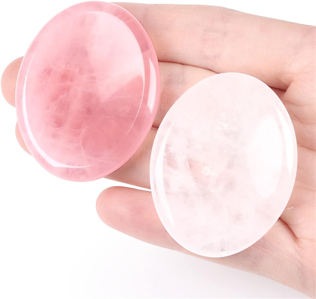 Thumb Worry Stone for Anxiety Healing Crystals Sets 2PCS Rose Quartz Clear Quartz Hand Carved Stones Gemstone Pocket Natural Stone Meditation Reiki Oval Shaped Palm Stone Therapy