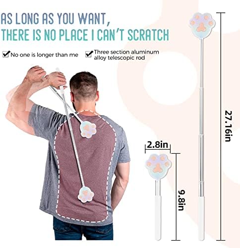 NURENDER Cat Paw Back Scratcher, Extendable Metal Telescopic Back scratchers with 27 in Long Handle, Relief of Itches, Gift for Man and Woman (Colorful)