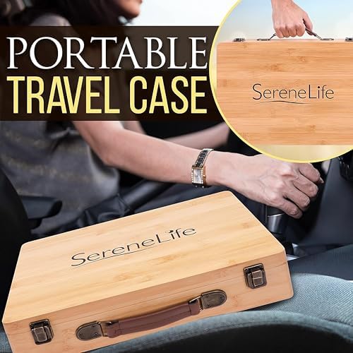 SereneLife Massage Stone Heater Box Set-Electric Spa Portable Heated Rocks Massage Stones and Warmer Set - Heat Rock Massaging Kit 12 Large/Small Black Stone Set w/Bamboo Heating Case PSLMSGST65.5