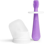 Ubbi 360° Baby Training Toothbrush with Safety Shield and Cover, Food-Grade Platinum Silicone, Gentle Cleaning for Infants, Smoothie Purple