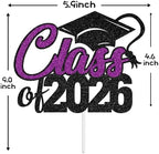 Aeryourtar Class of 2026 Cake Topper, Congrats Grad 2026 Graduation Cake Decor, So Proud of You, High School/College Graduate Celebration Party Decoration Supplies, Black and Purple Glitter