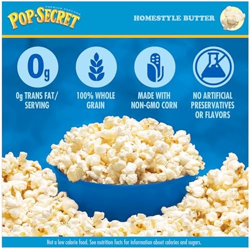 Pop Secret Popcorn, Homestyle Butter Microwave Popcorn, 3 Ounce (Pack of 18)