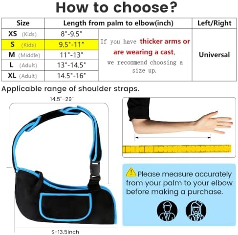 mosago kids arm sling, Lightweight & Breathable Medical Sling with Adjustable Shoulder Strap, Shoulder Mesh Immobilizer Slings for Elbow Injury/Torn Rotator Cuff/Wrist Injury/Surgery, Right or Left