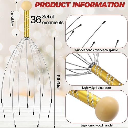 Soaoo 36 Pcs Scalp Massager Manual Head Massager Christmas Relaxing Gifts Handheld Steel Wire Head Scratcher with Wooden Handle for Body Home Office Spa Stress Relief Relaxation Women Men Gift