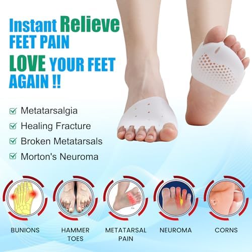Toe Separators & Metatarsal Pads for Women & Men - 4 PCS Gel Toe Spacers for Pain Relief, Metatarsalgia, Morton's Neuroma, Comfort for Walking, Running, Standing