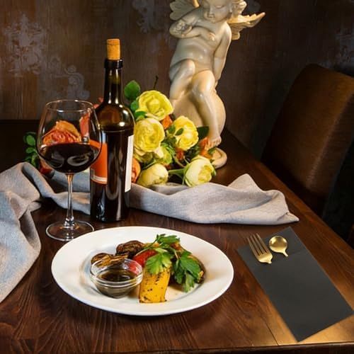 100 Pack Black Linen-Feel Disposable Napkins - 16.5"x16.5" Elegant Dinner Paper Guest Towels, Pre-folded Cloth-like Dinner Napkins for Weddings & Upscale Events
