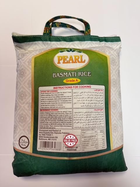 Premium Grade A Basmati Rice, Long Grain Pakistani White Rice - 10lbs