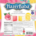 Hazer Baba Turkish Delight Candy, Rose & Lemon Flavored, 4.4 Oz (Pack of 1), Gourmet Snack Box, Traditional, Vegan Snack, Turkish Lokum, Unique Sweets, Loukumi, Delicias Turcas, Halal, Kosher