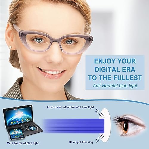 6 Pack Cat Eye Reading Glasses for Women Fashion Cute Blue Light Blocking Computer Readers Spring Hinge