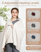 Cordless Heated Blanket with Hood, USB Battery Powered Heated Wearable Blanket with 9 Heating Zones, 20000 mAh Power Bank, 3 Levels, Portable Heated Throw Blanket, Heated Shawl (Warm Decent Gray)