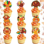 Whaline 72 Pcs Fall Thanksgiving Cupcake Topper 9 Designs Cartoon Turkey Cupcake Picks Turkey Food Picks with Glue Point Appetizers Toothpicks for Autumn Party Supplies Food Decoration