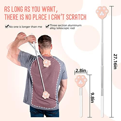 NURENDER Portable Extendable Back Scratcher for Men and Women, 9 to 27 inches Long Telescoping Handle, Cute Cat Claw Head, Manual Head Neck Foot Back Scratcher (Pink)