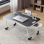 Portable Laptop Bed Table with Cup Holder, Multifunctional Tray Holder with Tablet Card Slot-Perfect for Eating, Reading, Writing On The Bed, Sofa, Or Floor - Stable (Upgraded Black)