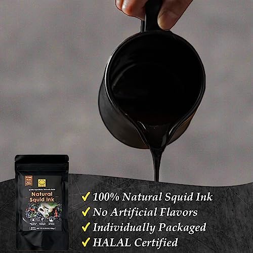 (5g x 20 Pack) Black Hut Squid Ink for Cooking, Squid Ink Pasta, Black Food Coloring, Tinta Calamari for Rice Noodles Piaza Spaghetti Risotto, Cuttlefish Ink for Baking mix, Halal Certificate, Contains Molluscs, 3.53 oz / 100 g