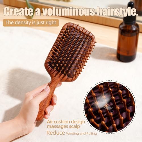 Hair Comb Set BS-MALL 2 Pcs Premium Sandal Wood, Wide Tooth Comb Set for Women and Men - Hair Comb with Massage Airbag to Smooth, Detangle and Stimulate Scalp - Anti-static Combs for Haircare at Home
