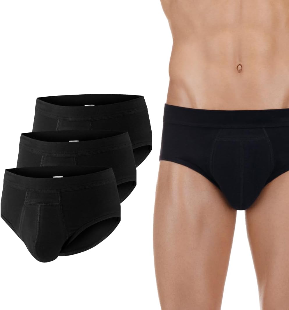 PROTECHDRY Washable & Reusable Urinary Incontinence Cotton Brief Underwear for Men - 3 Pair Value Pack (Black, XX-Large)