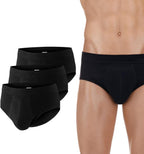 PROTECHDRY Washable & Reusable Urinary Incontinence Cotton Brief Underwear for Men - 3 Pair Value Pack (Black, Large)