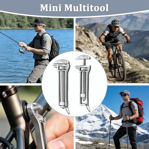 2 PCS Compact Titanium Multitool, Portable Mini Multitool Wrench, Multifunctional Bottle Opener Tool with Mini Adjustable Wrench, Nail Puller and Keychain Design, For Travel Hiking Camping