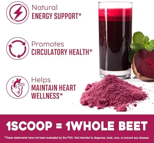 Organic Beet Root Powder – Raw, Non-GMO, Vegan, Gluten-Free Superfood for Smoothies, Juices & Baking | Natural Red Food Coloring, Rich in Fiber, Supports Circulation, 8oz