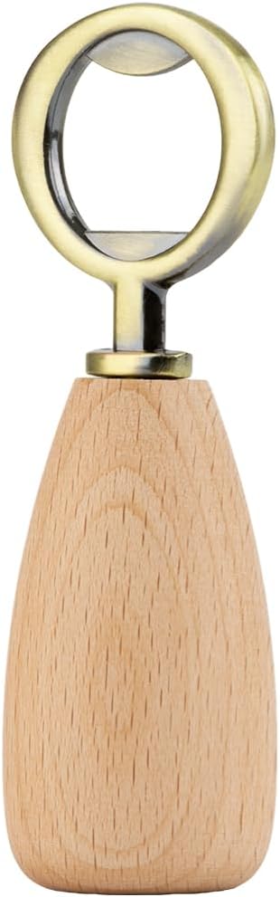 Apsire Beech Wood Bottle Opener, Stainless Steel Beverage Opener with Wooden Handle for DIY Project Engraving Wedding - Small