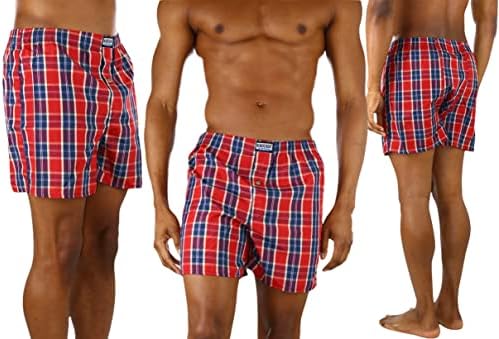 ToBeInStyle Men's Pack of 3 or 6 Button Fly Loose Fit Tartan Plaid Boxer Shorts