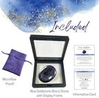Blue Goldstone Oval Thumb Worry Stone - Healing Crystals for Anxiety & Worry Relief, Calming, Meditation, Reiki with Gemstone Info Card & Premium Bag - Reiki Enhanced