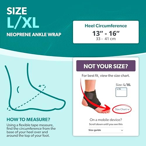 BraceAbility Neoprene Water-Resistant Ankle Brace | Compression Foot Wrap for Swimming, Running, Surfing, Diving, Exercise, Athletic Support & Protection, Sprains, Tendonitis and PTTD Pain (L/XL)