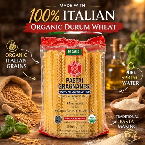 Pastai Gragnanesi Mafaldine Pasta di Gragnano I.G.P. – Organic Bronze Italian Pasta, Reginette Shape, Premium Pasta Imported from Italy – 17.6 oz (500g)