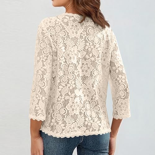 Spring Cardigans for Women 2026 Lightweight 3/4 Sleeve Crochet Lace Cardigan Dressy Casual Open Front Bolero Shrug