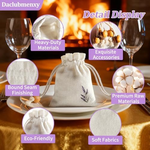 Daclubmenxy 20 PCS Lavender Bags, Lavender Sachet Empty Bag, Drawer Sachets with Drawstring Cotton Pouch for Filling Spice Jewellery Wedding Clothes Storage (White) (White, 3x4in)