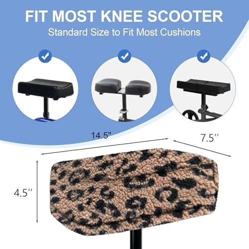 SPRING SEAON Knee Scooter Cushion Pad Cover for Adults Comfortable Plush Soft Cushion for Knee Scooters and Walker Accessories for Pain Relief（Brown Leopard Print）