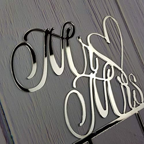 Mr and Mrs Cake Topper, Bride and Groom Sign Wedding, Engagement Cake Toppers Decorations (Mirror Silver Acrylic)