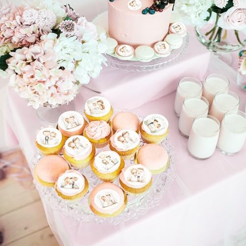 40PCS Edible Circle Wedding Groom Bride Cupcake Toppers Mr Mrs Cupcake Picks for Bridal Shower Engagement Newly Married Happy Wedding Cake Cupcake Decorations Proposal Party Decors