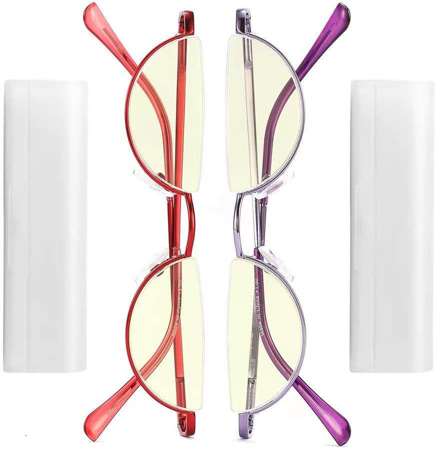 touk Half Frame Reading Glasses Anti Blue Light UV Filter, Half Moon Lens Semi Rim Spring Hinge Readers with Case for Women