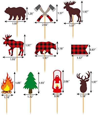 40 Pcs Lumberjack Cupcake Toppers Buffalo Plaid Baby Bear Cake Picks Decorations for woodland Birthday Baby Shower Camping Theme Party Favors Supplies
