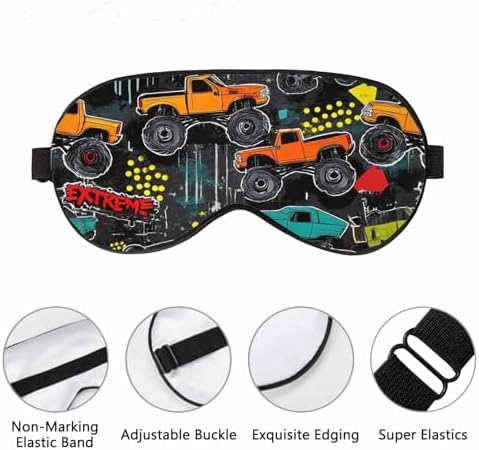 Monster Truck Car Sleep Eye Mask Wheel Auto Abstract Grunge Cracked Shabby Dots Men Women Sleep Mask with Adjustable Strap Eye Cover Eye Shade for Travel, Nap,Meditation