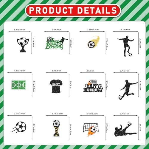 24Pcs Glitter Soccer Cupcake Toppers: Soccer Cake Decorations Soccer Birthday Party Decorations Soccer Party Decorations for Men Boy Soccer Ball Cake Topper
