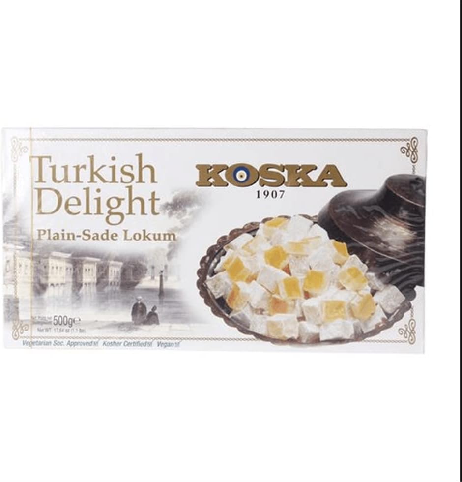 Turkish Delight Plain by Koska | Giftable Snacks 17.64 oz-500 gr | Sweet Traditional Delicious Soft Turkish Delights. | Vegan, Kosher and Halal Certified