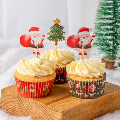 Anniversary House 28 pcs Christmas Cake Toppers, Santa Cupcake Decoration Set, Premium Cupcake Kit, J207