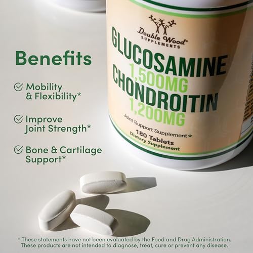 Glucosamine Chondroitin Triple Strength (1,500mg Glucosamine Sulfate, 1,200mg Chondroitin) 180 Tablets, Two Month Supply (Joint Support Supplement) Gluten Free, Non-GMO by Double Wood