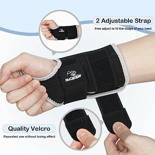 NuCamper Wrist Brace for Carpal Tunnel Relief, Adjustable Wrist Support Splint Hand Brace for Men Women, Wrist Stabilizer Night Support for Pain Relief,Tendinitis,Arthritis(Right Hand, S/M)