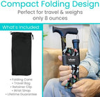 Vive Folding Cane - Foldable Walking for Men, Women Fold-up, Collapsible, Lightweight, Adjustable, Portable Hand Stick Balancing Mobility Aid Sleek, Comfortable (Black Butterfly)