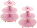 MRPAPA Pink Cardboard Cupcake Stand,2PCS Cup Cake Holder Thick Paper Dessert Tray, 3-Tier Round Serving Tray Perfect for Baby Girls Pink and Gold Birthday Baby Shower Party Supplies